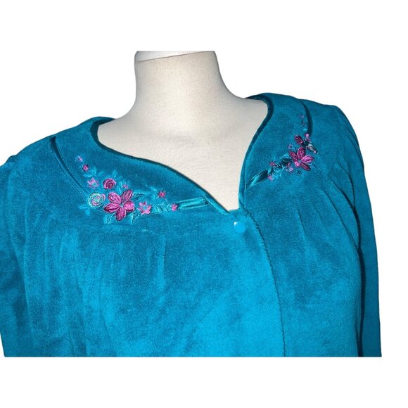 Vintage Rebecca Malone Blue Velour Floral Embroidered Sleep Nightgown Robe Sz XL - Picture 8 of 16